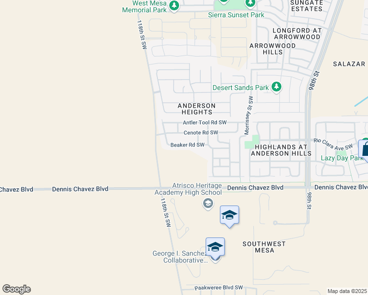 map of restaurants, bars, coffee shops, grocery stores, and more near 10752 Beaker Road Southwest in Albuquerque