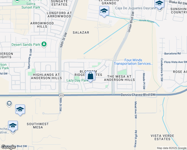 map of restaurants, bars, coffee shops, grocery stores, and more near 9032 Indigo Sky Tr Southwest in Albuquerque