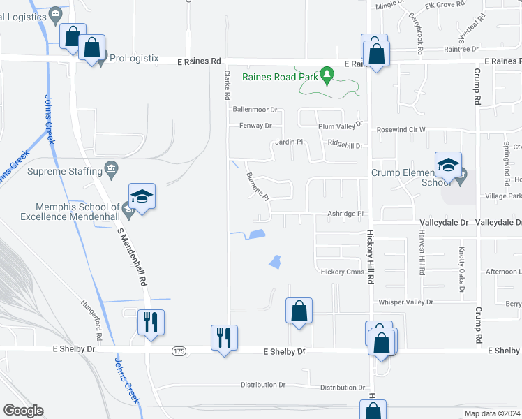 map of restaurants, bars, coffee shops, grocery stores, and more near 4440 Loch Neil Cove in Memphis