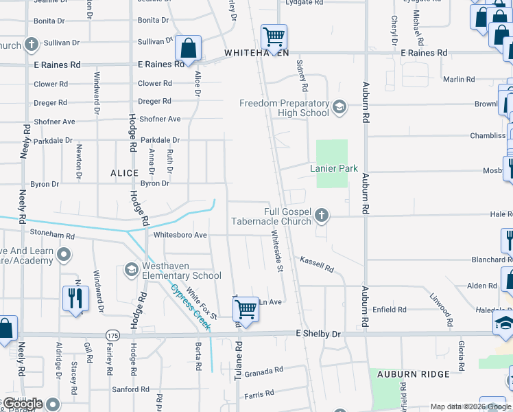 map of restaurants, bars, coffee shops, grocery stores, and more near 664 Whiterock Avenue in Memphis