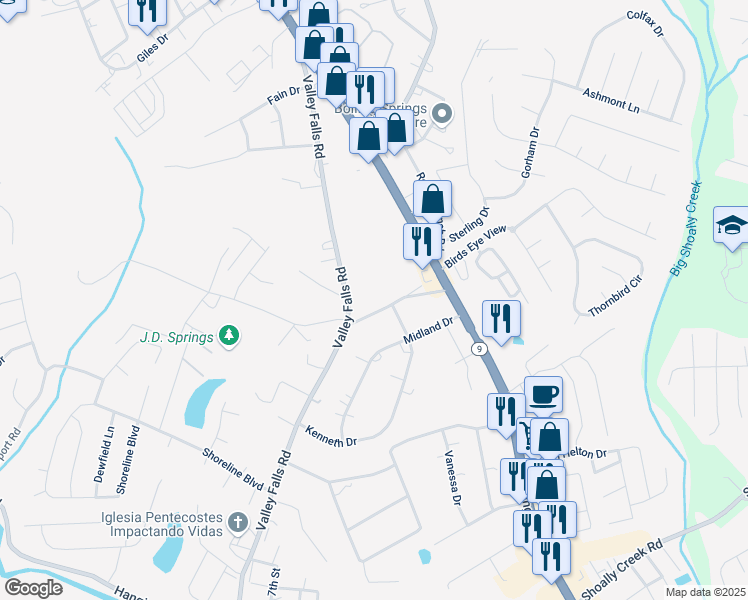 map of restaurants, bars, coffee shops, grocery stores, and more near 316 Costner Road in Boiling Springs