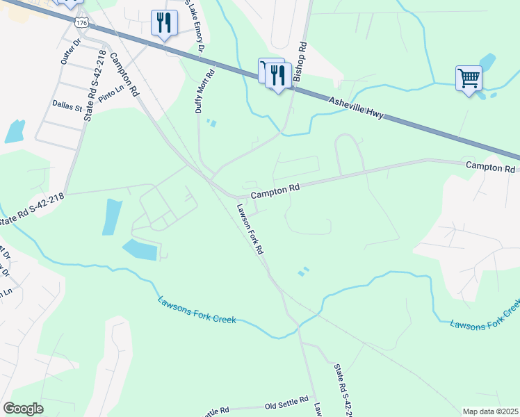 map of restaurants, bars, coffee shops, grocery stores, and more near 1540 Campton Road in Inman