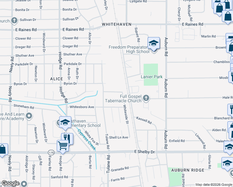 map of restaurants, bars, coffee shops, grocery stores, and more near 664 Whiterock Avenue in Memphis