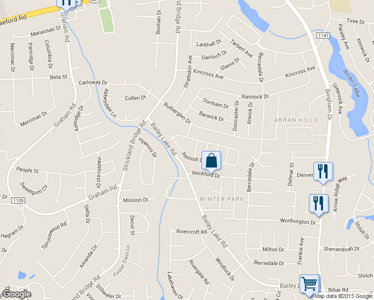 map of restaurants, bars, coffee shops, grocery stores, and more near 6532 Remish Drive in Fayetteville