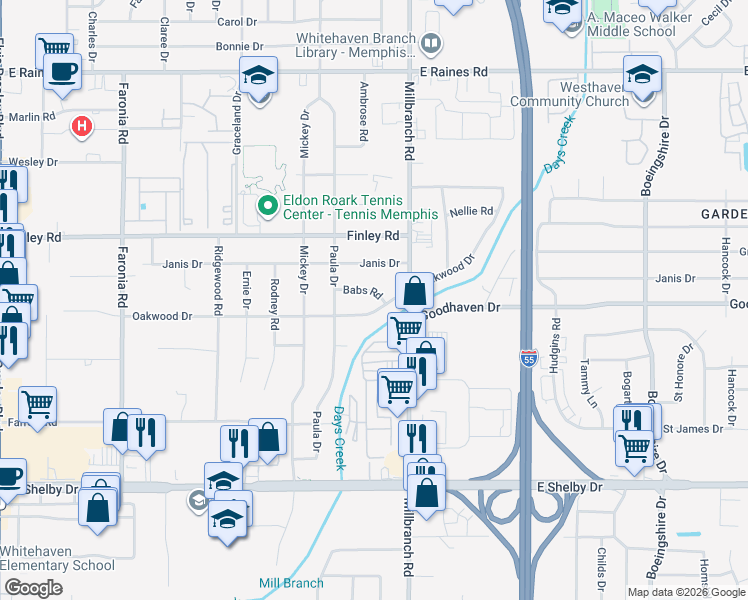 map of restaurants, bars, coffee shops, grocery stores, and more near in Memphis