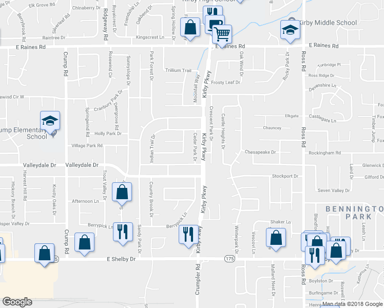 map of restaurants, bars, coffee shops, grocery stores, and more near 4431 Cedar Park Drive in Memphis