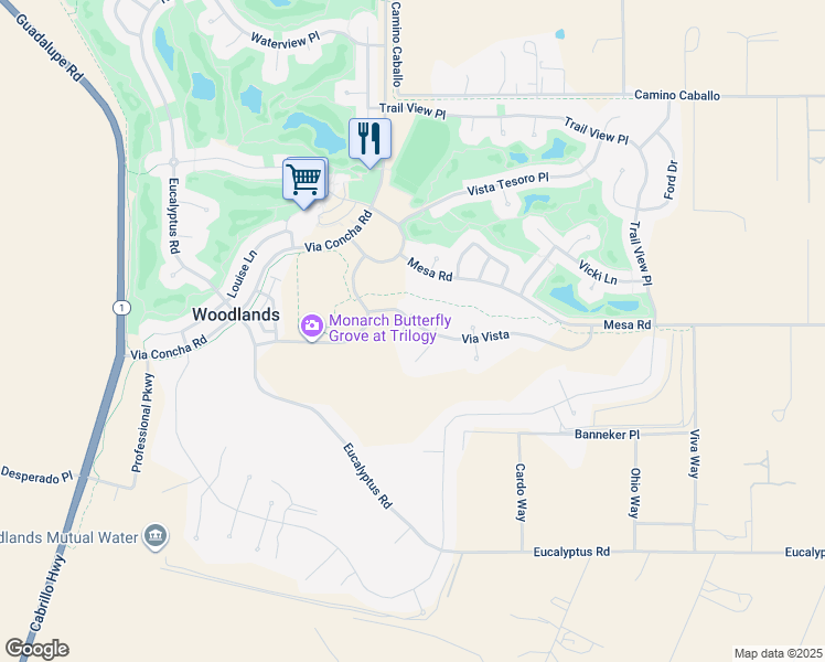 map of restaurants, bars, coffee shops, grocery stores, and more near 1525 Via Vista in Nipomo