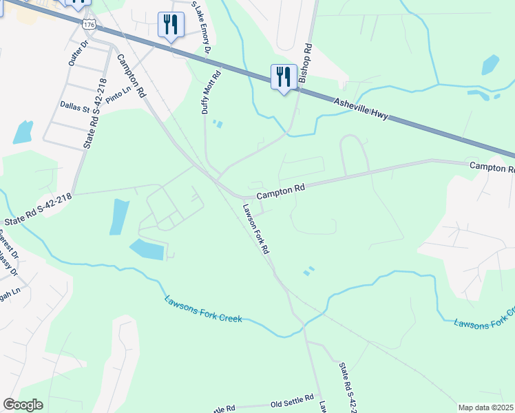 map of restaurants, bars, coffee shops, grocery stores, and more near 1510 Campton Road in Inman