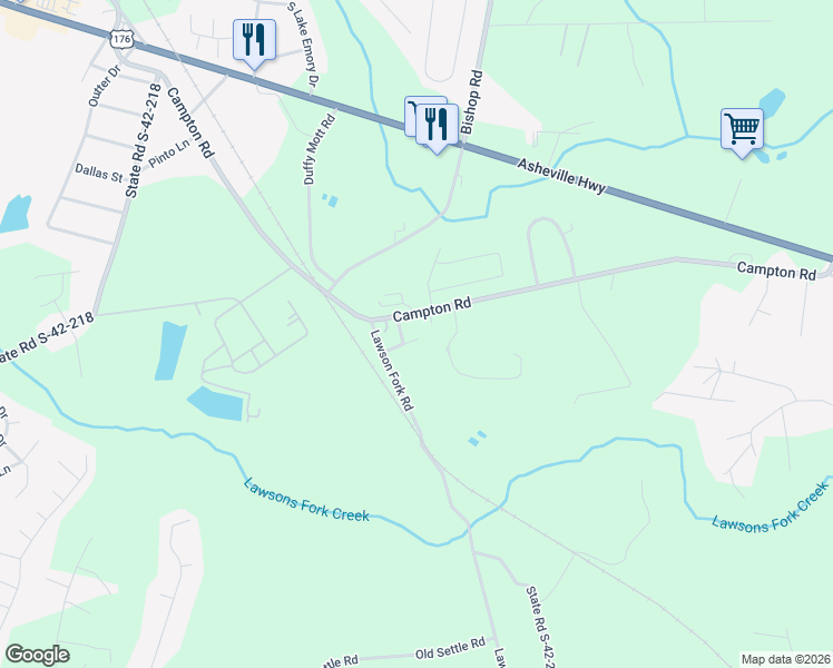 map of restaurants, bars, coffee shops, grocery stores, and more near 1540 Campton Road in Inman