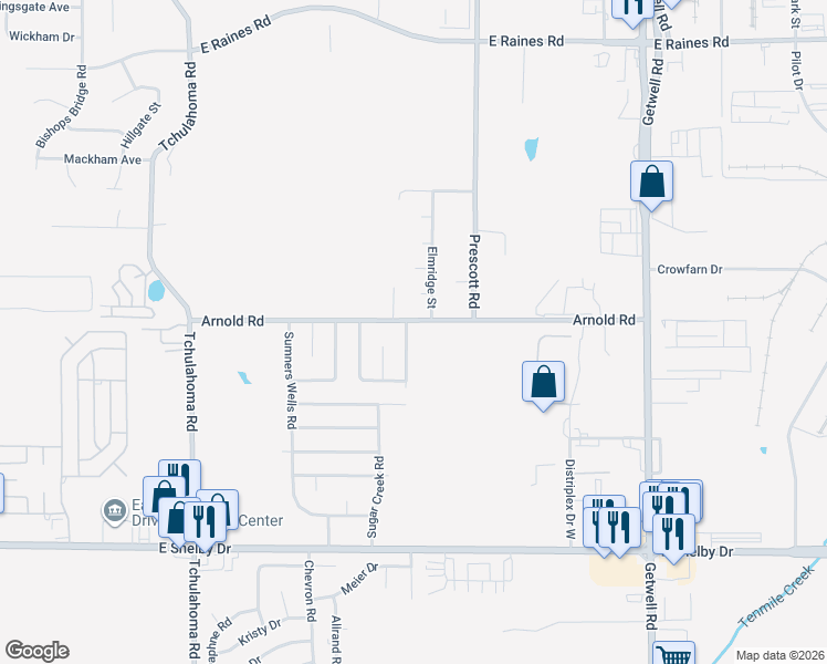 map of restaurants, bars, coffee shops, grocery stores, and more near 3533 Arnold Road in Memphis