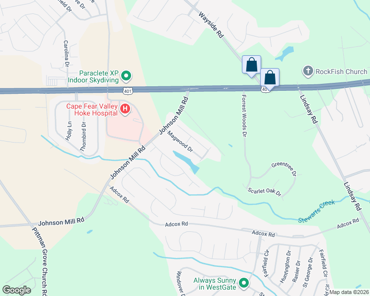 map of restaurants, bars, coffee shops, grocery stores, and more near 200 Magwood Drive in Raeford