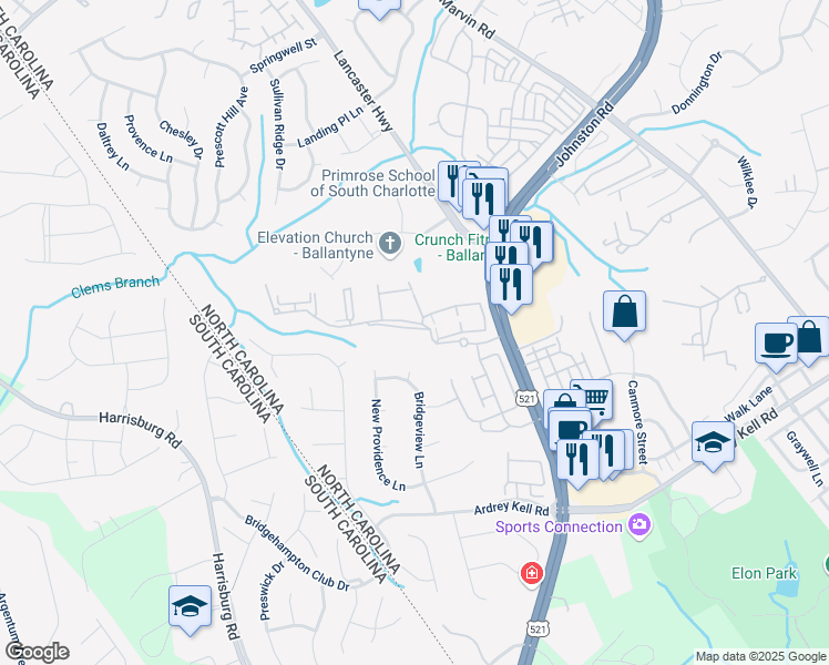 map of restaurants, bars, coffee shops, grocery stores, and more near 12009 Copper Mountain Boulevard in Charlotte
