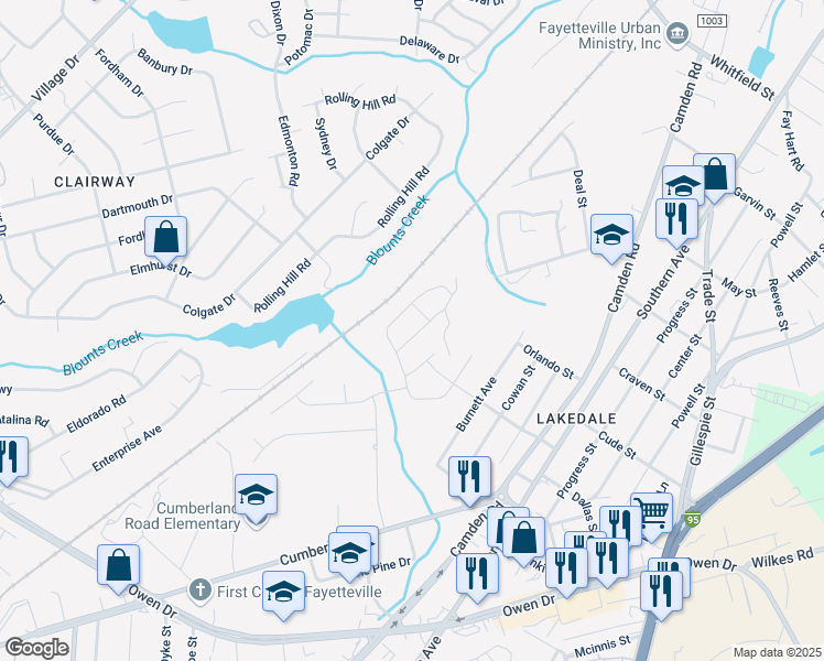 map of restaurants, bars, coffee shops, grocery stores, and more near 512 Loom Drive in Fayetteville