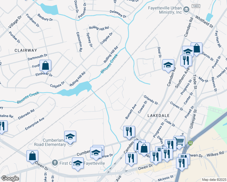 map of restaurants, bars, coffee shops, grocery stores, and more near 512 Loom Drive in Fayetteville