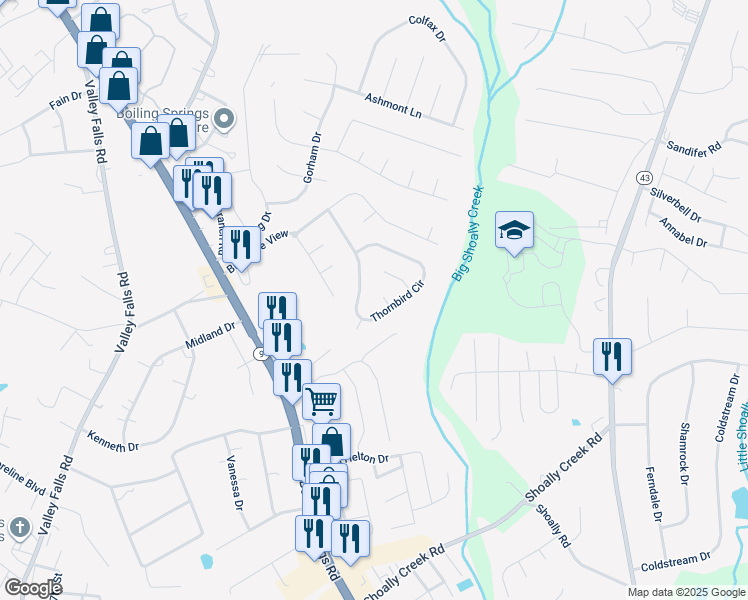 map of restaurants, bars, coffee shops, grocery stores, and more near 115 Condor Place in Spartanburg
