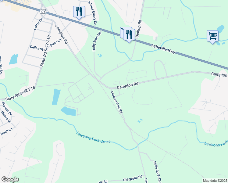 map of restaurants, bars, coffee shops, grocery stores, and more near 1510 Campton Road in Inman