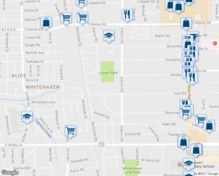 map of restaurants, bars, coffee shops, grocery stores, and more near 810 Hale Road in Memphis