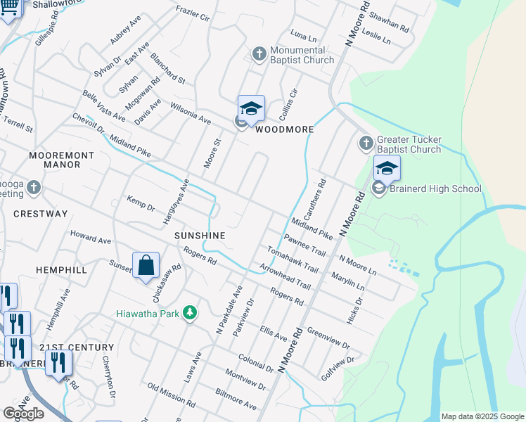 map of restaurants, bars, coffee shops, grocery stores, and more near in Chattanooga