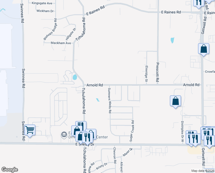 map of restaurants, bars, coffee shops, grocery stores, and more near 3377 Arnold Road in Memphis