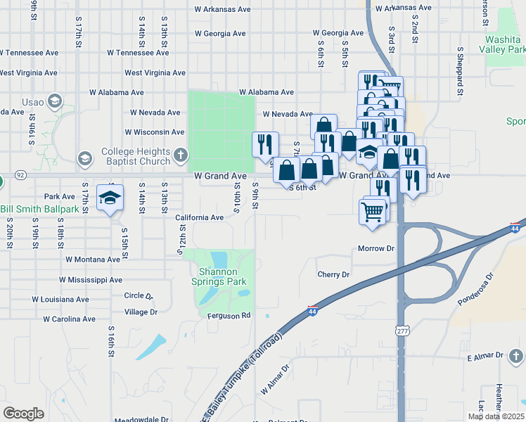 map of restaurants, bars, coffee shops, grocery stores, and more near 2 Shannon Drive in Chickasha