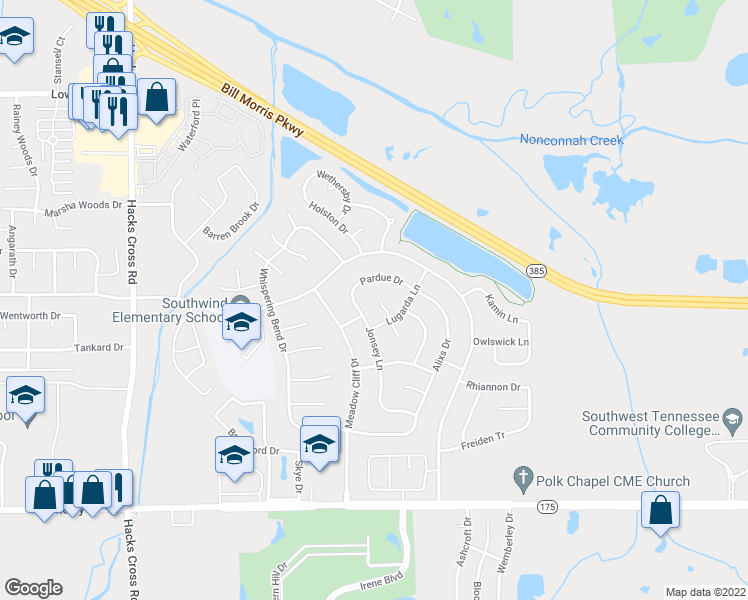 map of restaurants, bars, coffee shops, grocery stores, and more near 4425 North Kanita Cove in Memphis