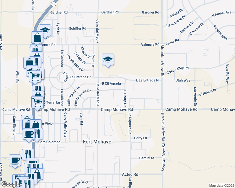 map of restaurants, bars, coffee shops, grocery stores, and more near 4456 Vista Dorado Pl in Bullhead City
