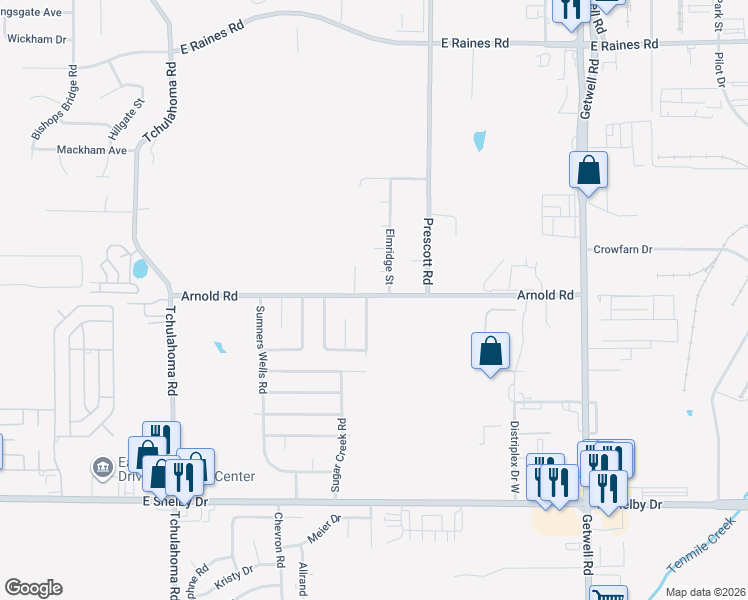 map of restaurants, bars, coffee shops, grocery stores, and more near 3533 Arnold Road in Memphis