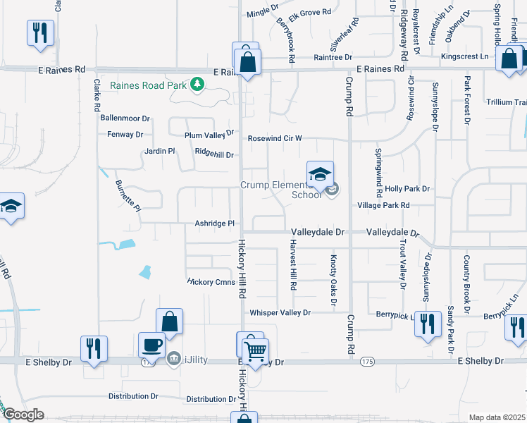 map of restaurants, bars, coffee shops, grocery stores, and more near 5954 Bishop Dale Drive in Memphis