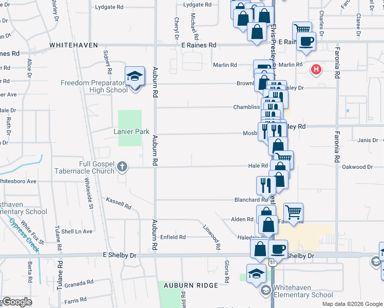map of restaurants, bars, coffee shops, grocery stores, and more near 964 Hale Road in Memphis