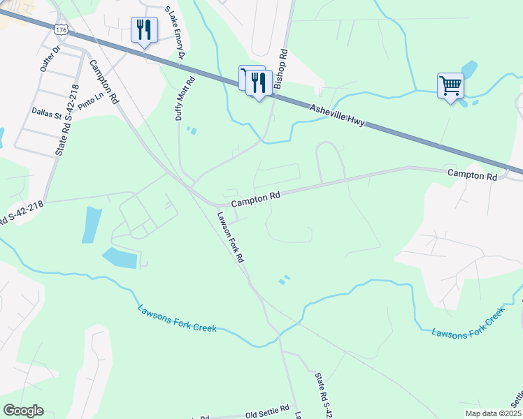 map of restaurants, bars, coffee shops, grocery stores, and more near 1550 Campton Road in Inman