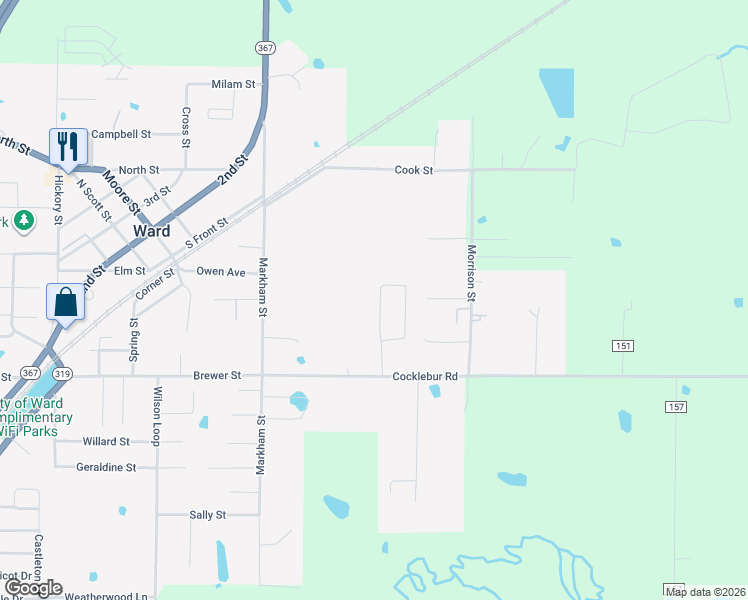 map of restaurants, bars, coffee shops, grocery stores, and more near 27 Mattie Lene Drive in Ward