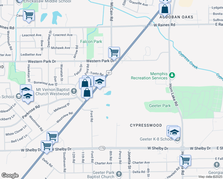 map of restaurants, bars, coffee shops, grocery stores, and more near 433 Blanche Road in Memphis