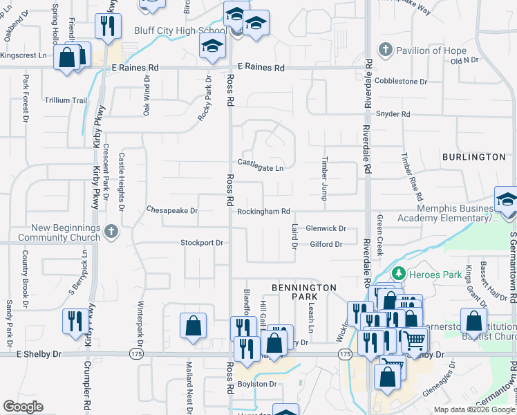map of restaurants, bars, coffee shops, grocery stores, and more near 4411 Big Chimney Drive in Memphis