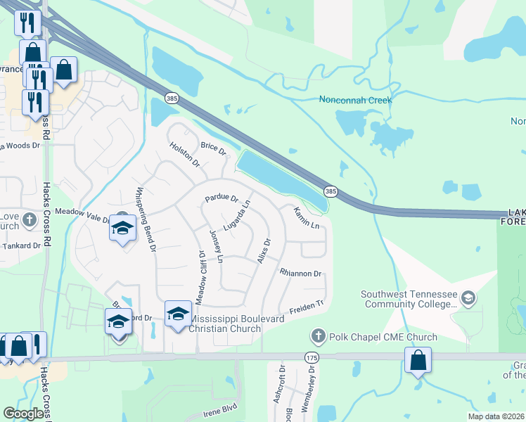 map of restaurants, bars, coffee shops, grocery stores, and more near 4424 Alixs Dr in Memphis