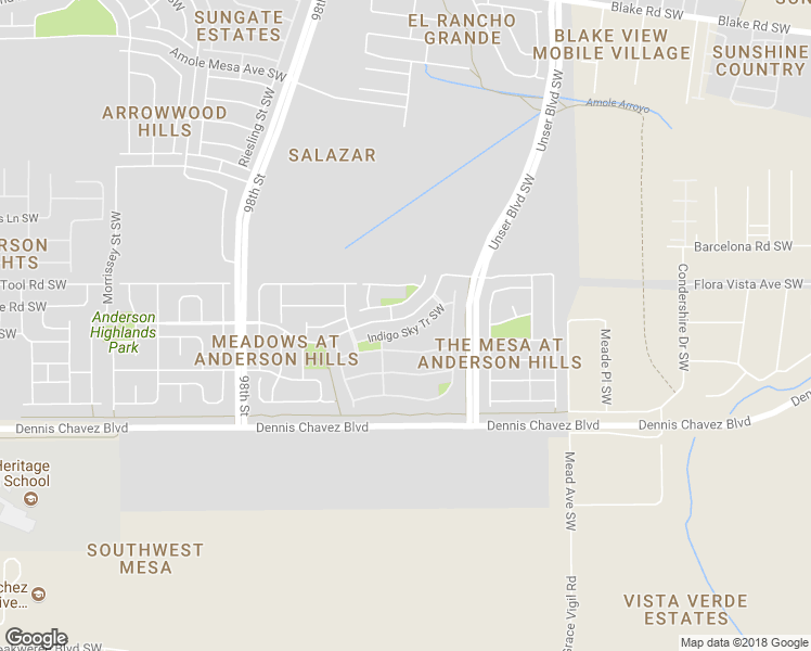 map of restaurants, bars, coffee shops, grocery stores, and more near 9009 Indigo Sky Tr Southwest in Albuquerque