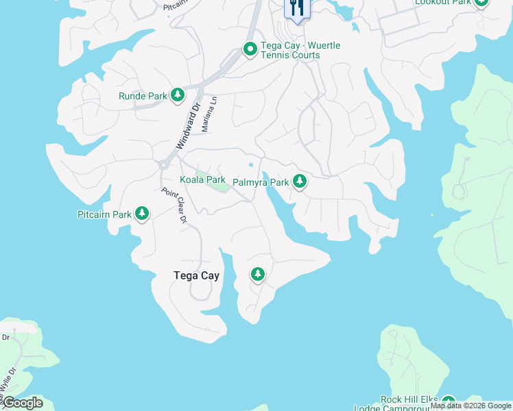 map of restaurants, bars, coffee shops, grocery stores, and more near 2003 Marquesas Avenue in Tega Cay