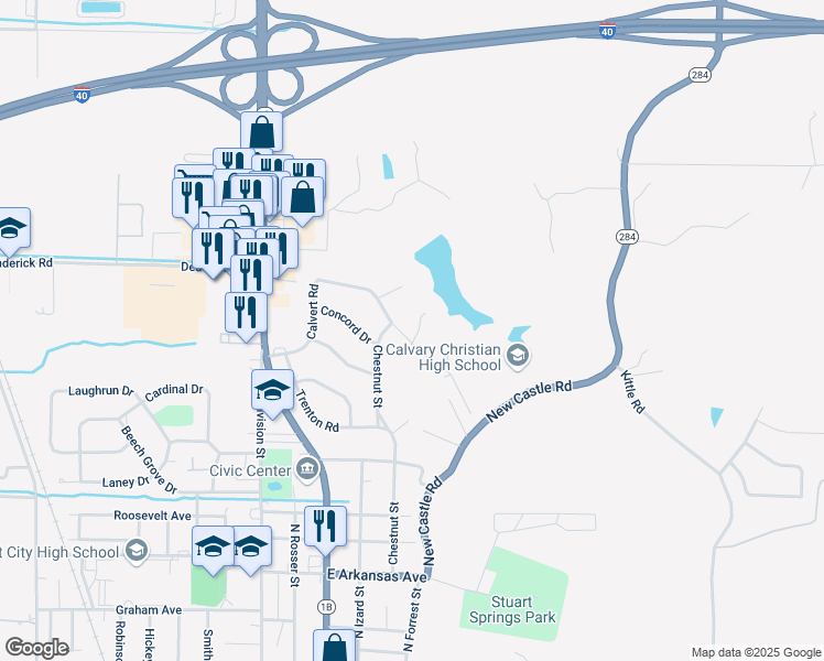 map of restaurants, bars, coffee shops, grocery stores, and more near 1715 Trenton Street in Forrest City