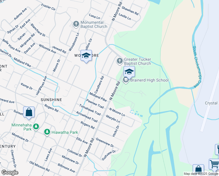 map of restaurants, bars, coffee shops, grocery stores, and more near 1018 North Larchmont Avenue in Chattanooga