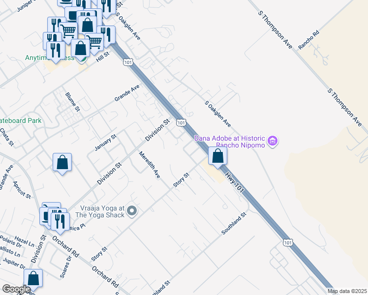 map of restaurants, bars, coffee shops, grocery stores, and more near 522 Martita Place in Nipomo