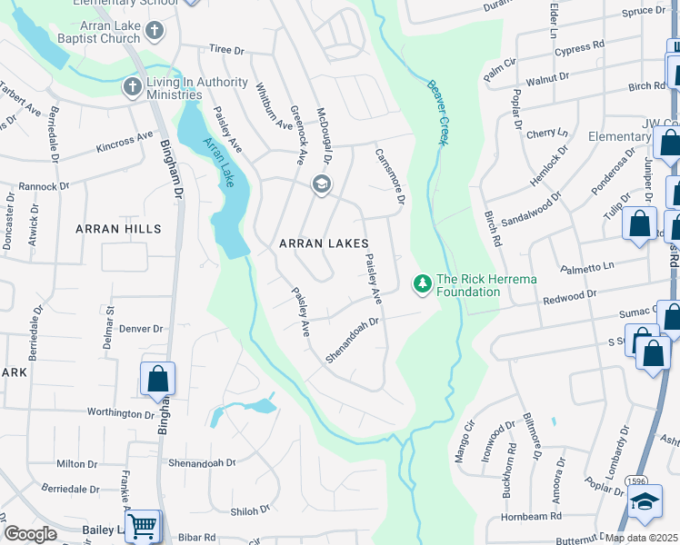 map of restaurants, bars, coffee shops, grocery stores, and more near 5722 McDougal Drive in Fayetteville
