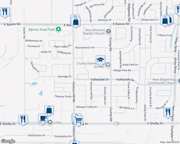 map of restaurants, bars, coffee shops, grocery stores, and more near 5995 Bishop Dale Cove in Memphis