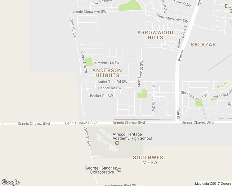 map of restaurants, bars, coffee shops, grocery stores, and more near 3036 Erratic Street Southwest in Albuquerque