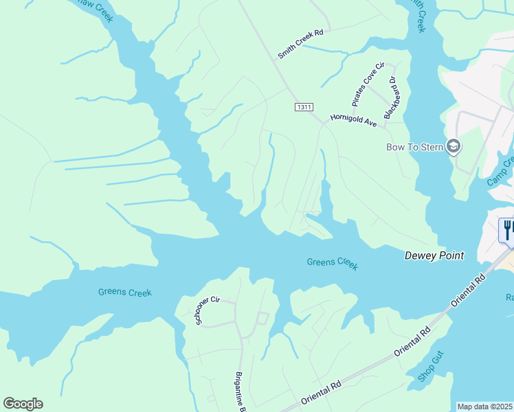 map of restaurants, bars, coffee shops, grocery stores, and more near 9339 Doris Drive in Oriental