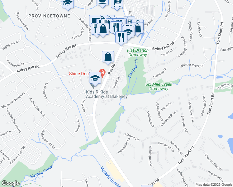 map of restaurants, bars, coffee shops, grocery stores, and more near 8601 Lenten Rose Court in Charlotte
