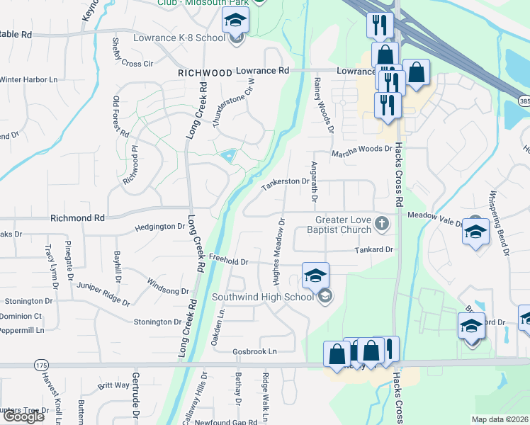 map of restaurants, bars, coffee shops, grocery stores, and more near 7794 Meadow Vale Drive in Memphis