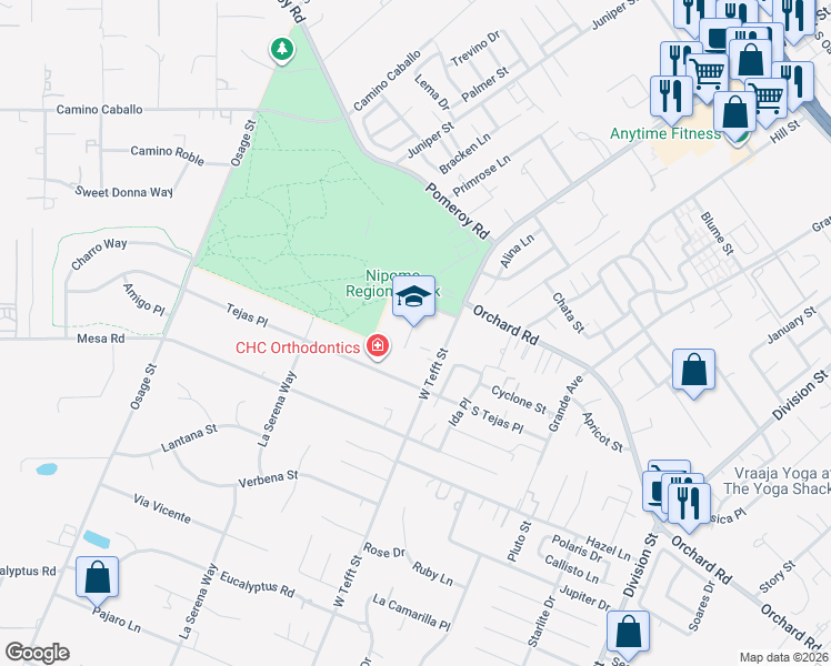map of restaurants, bars, coffee shops, grocery stores, and more near 920 West Tefft Street in Nipomo