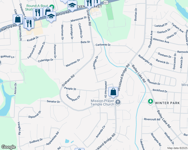 map of restaurants, bars, coffee shops, grocery stores, and more near 2036 Ashridge Drive in Fayetteville