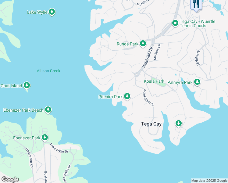 map of restaurants, bars, coffee shops, grocery stores, and more near 4019 Windward Drive in Fort Mill