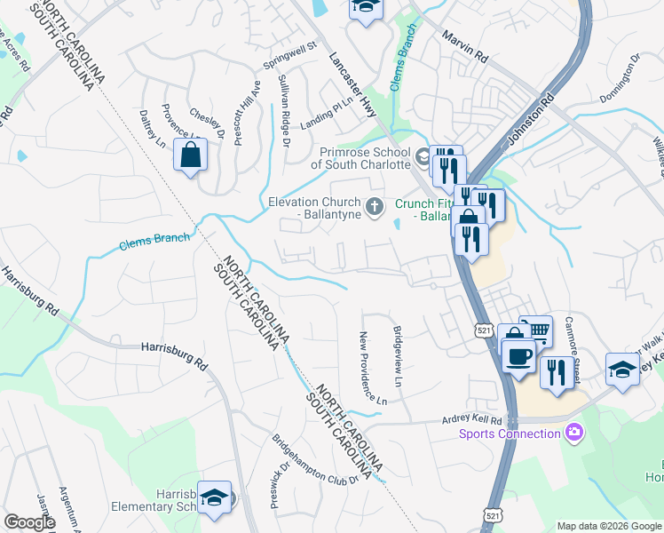 map of restaurants, bars, coffee shops, grocery stores, and more near 17178 Red Feather Drive in Charlotte