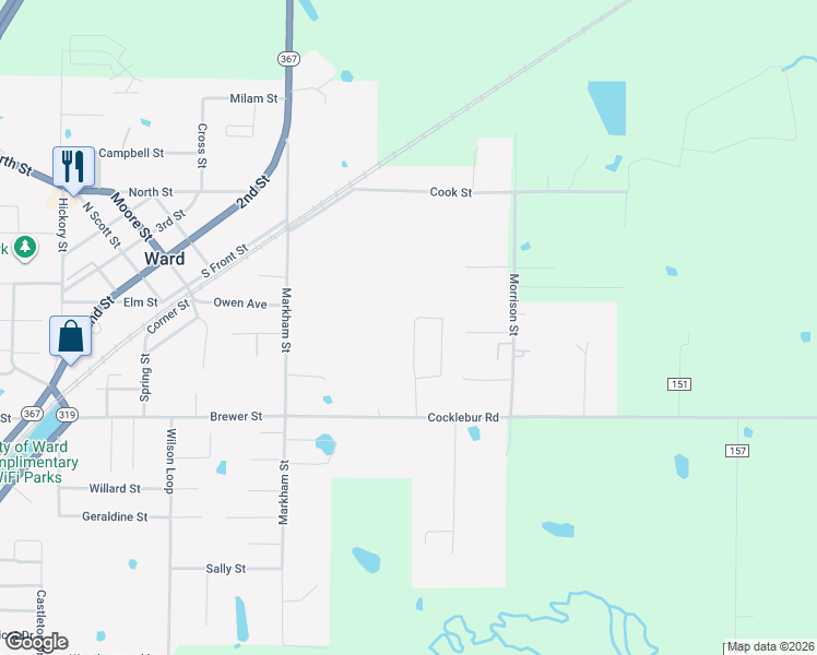 map of restaurants, bars, coffee shops, grocery stores, and more near 27 Mattie Lene Drive in Ward